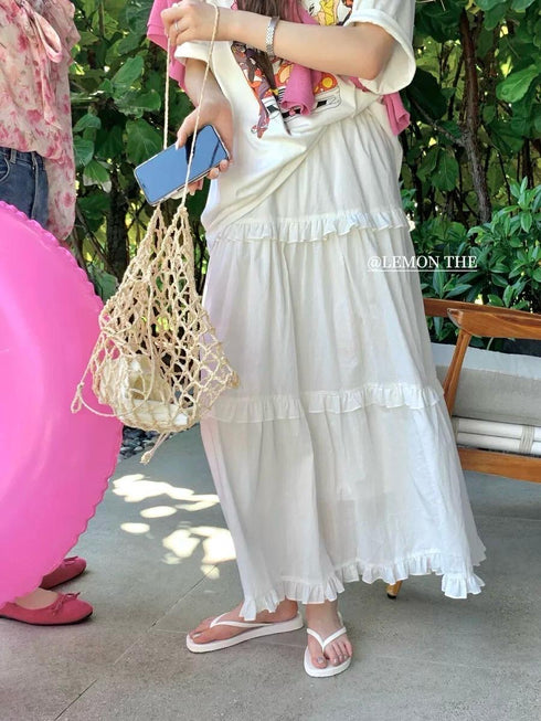 Aesthetic Laddies Ruffle Long Midi Skirts